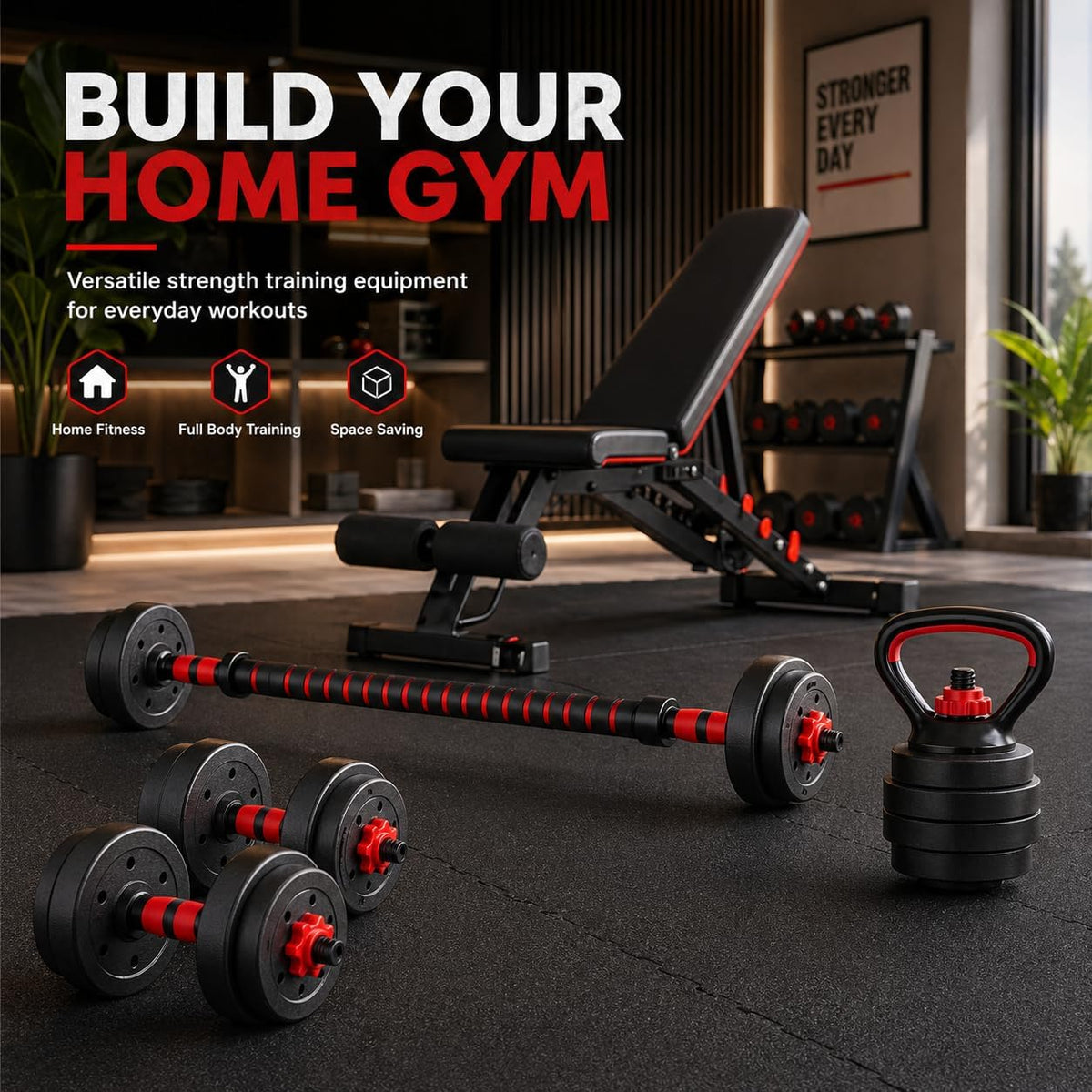 6-in-1 Adjustable Dumbbell, Barbell & Kettlebell Set