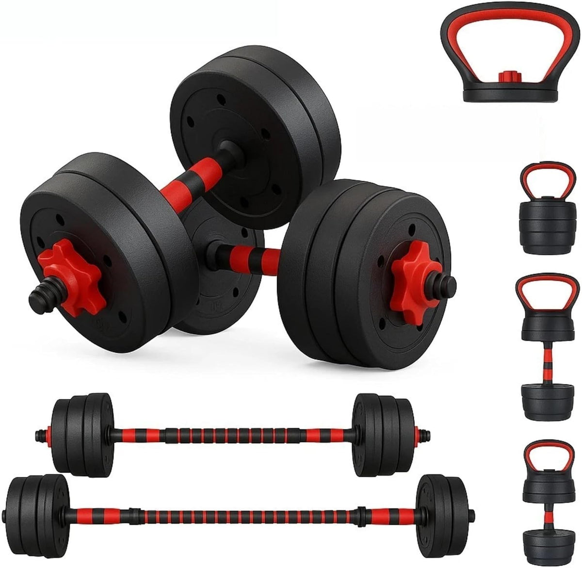 6-in-1 Adjustable Dumbbell, Barbell & Kettlebell Set
