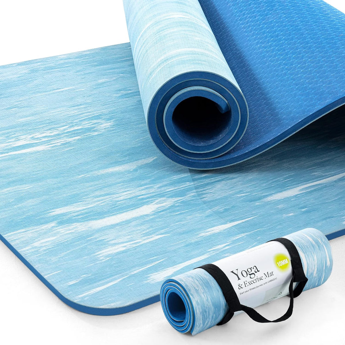 Yoga Mat 10mm Extra Thick Non Slip Rubber TPE Pilates Workout Blue Marjar Fitness