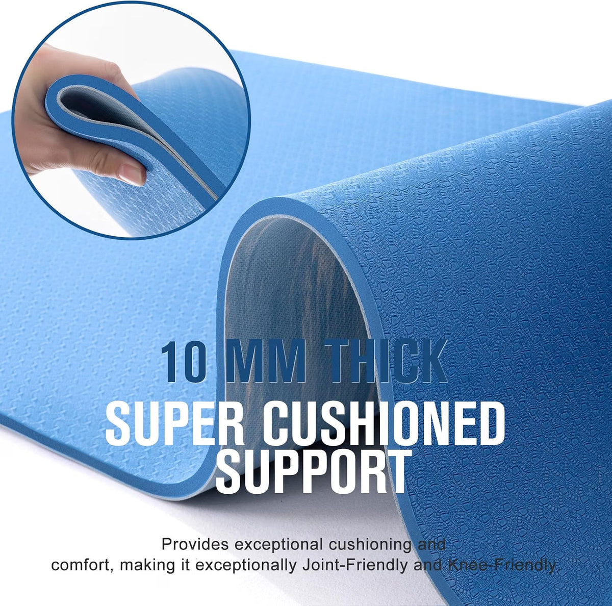 Yoga Mat 10mm Extra Thick Non Slip Rubber TPE Pilates Workout Blue Marjar Fitness