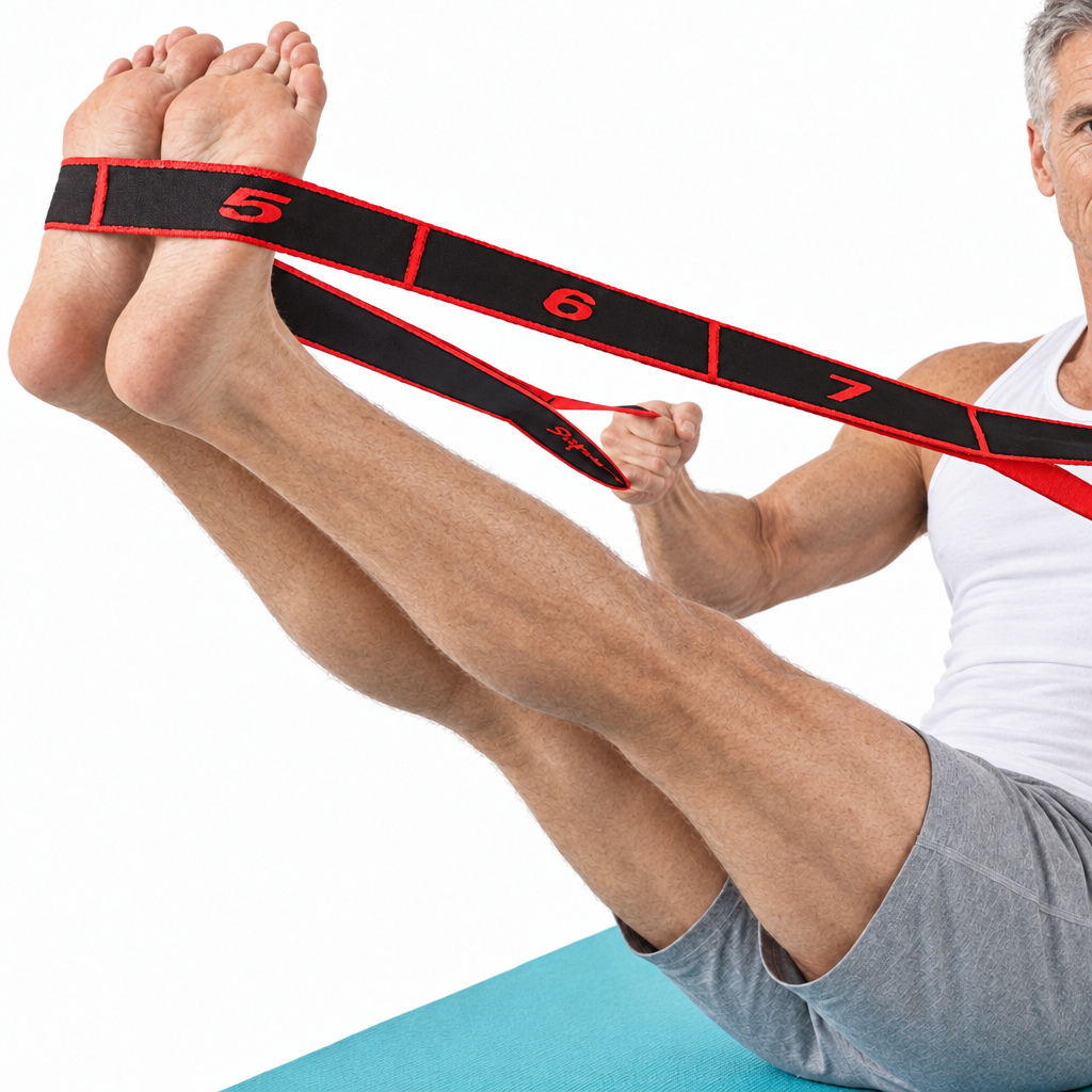 Approximately 60-year-old male model using the resistance band