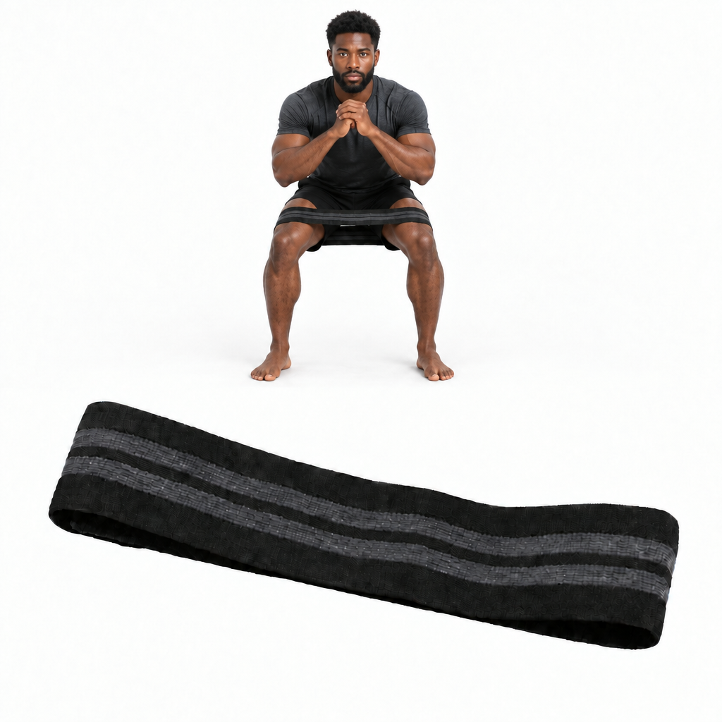 Black male model demonstrating the hip resistance band