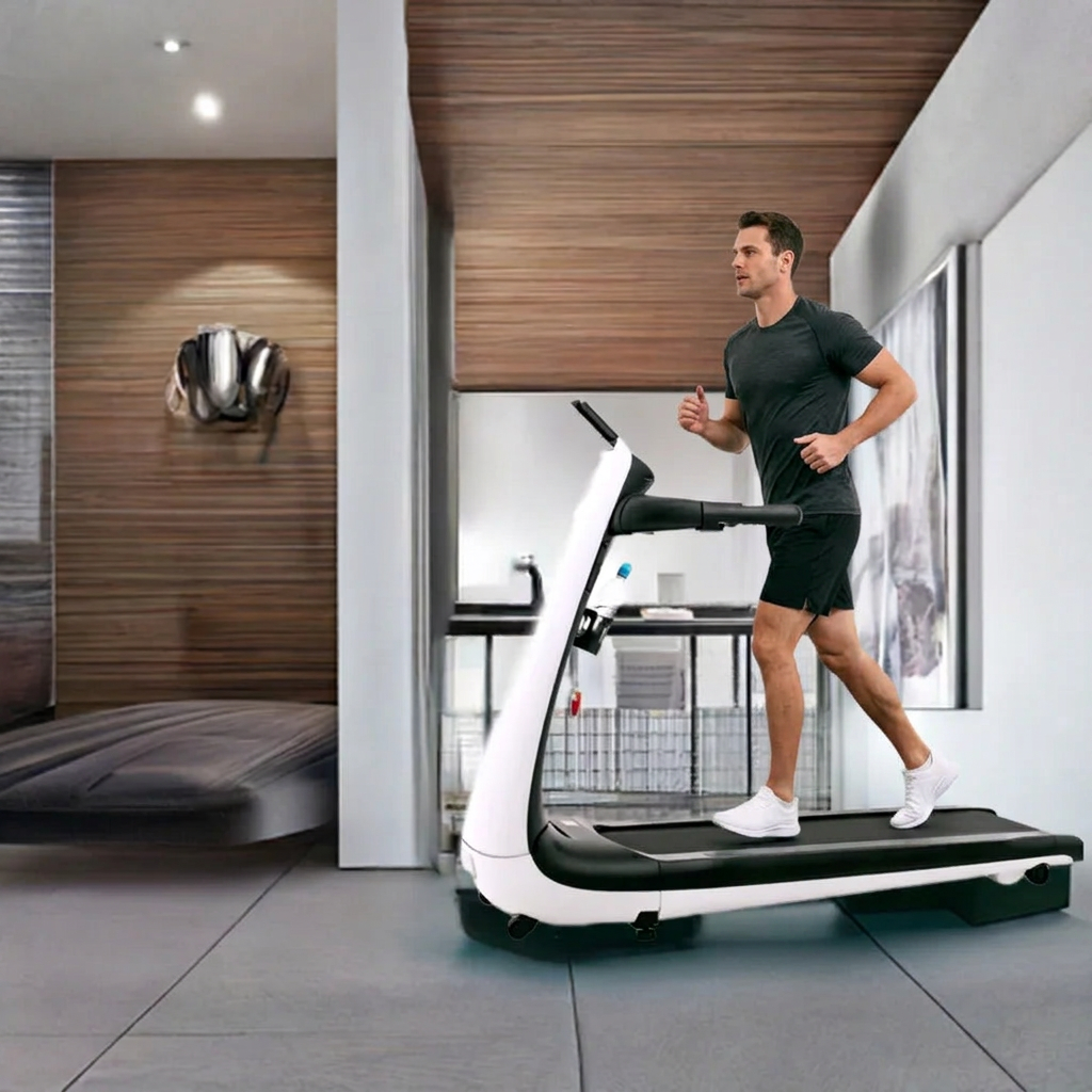 Edited second photo with a man running on the treadmill