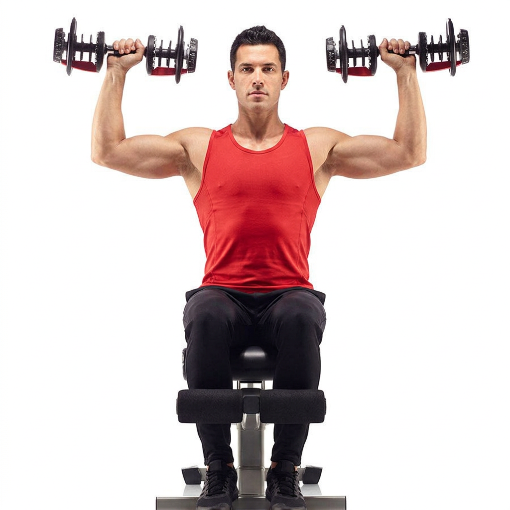 Fourth photo with a man performing a seated shoulder press