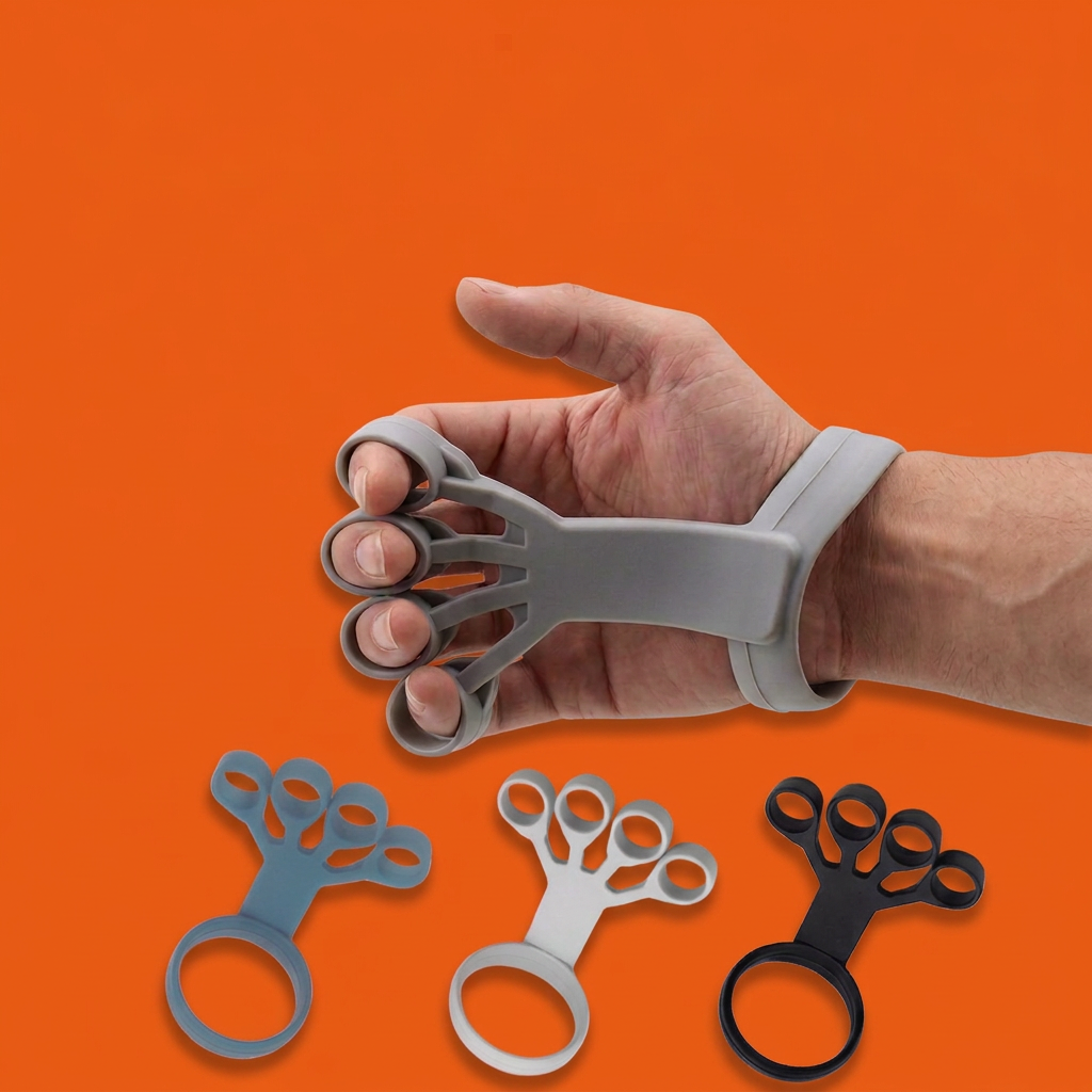 Grip trainer image with an orange background and no writing
