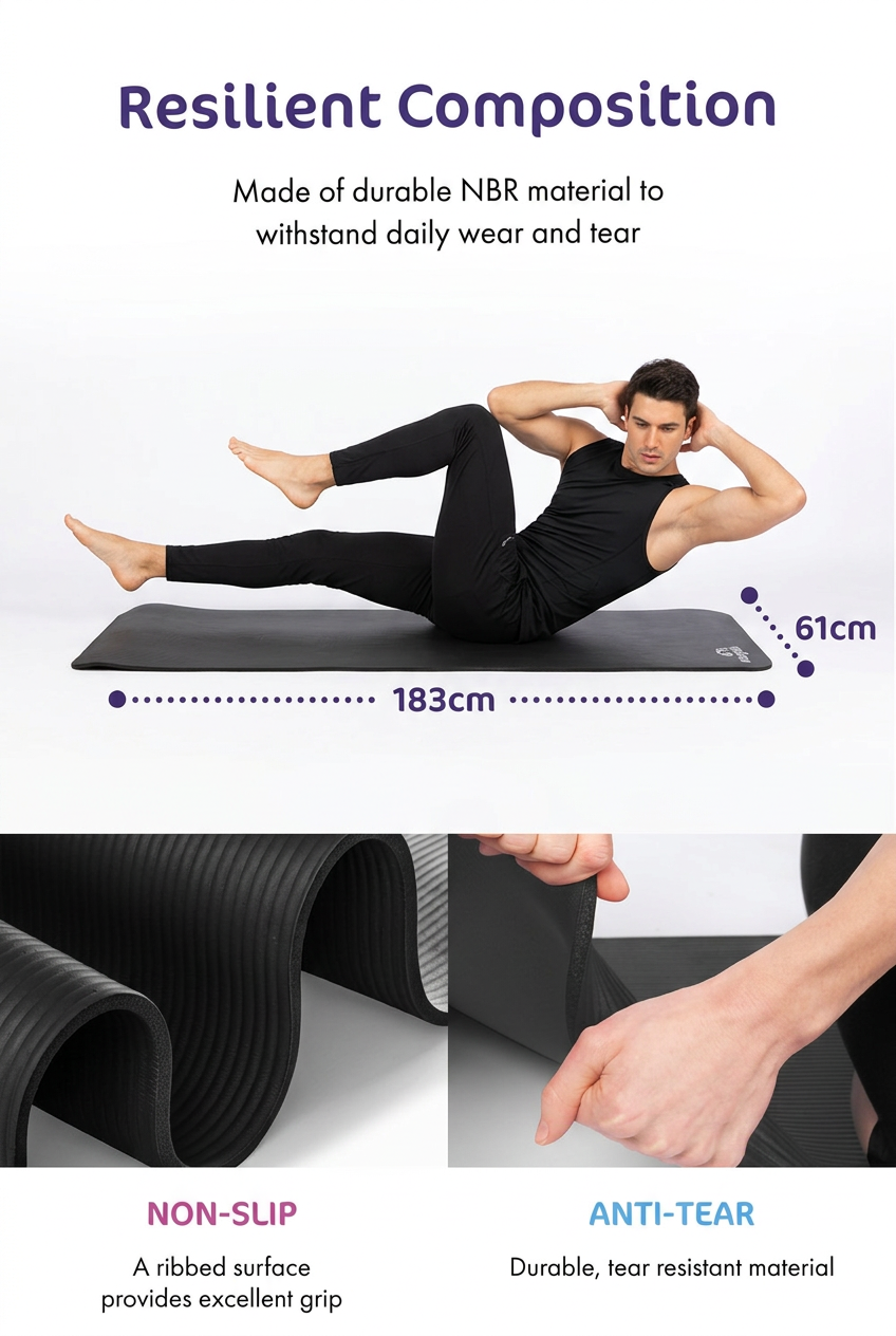 Man doing a bicycle crunch on the yoga mat