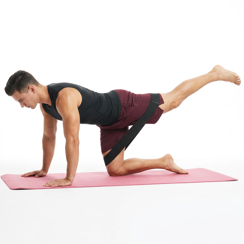 Man performing a resistance band leg raise
