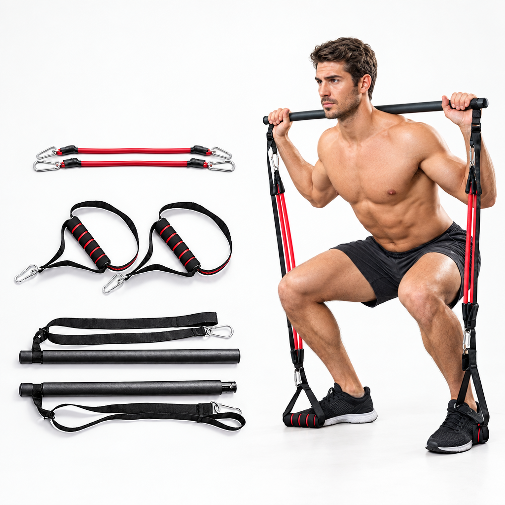 Resistance bar kit image with a naturally framed fitness model